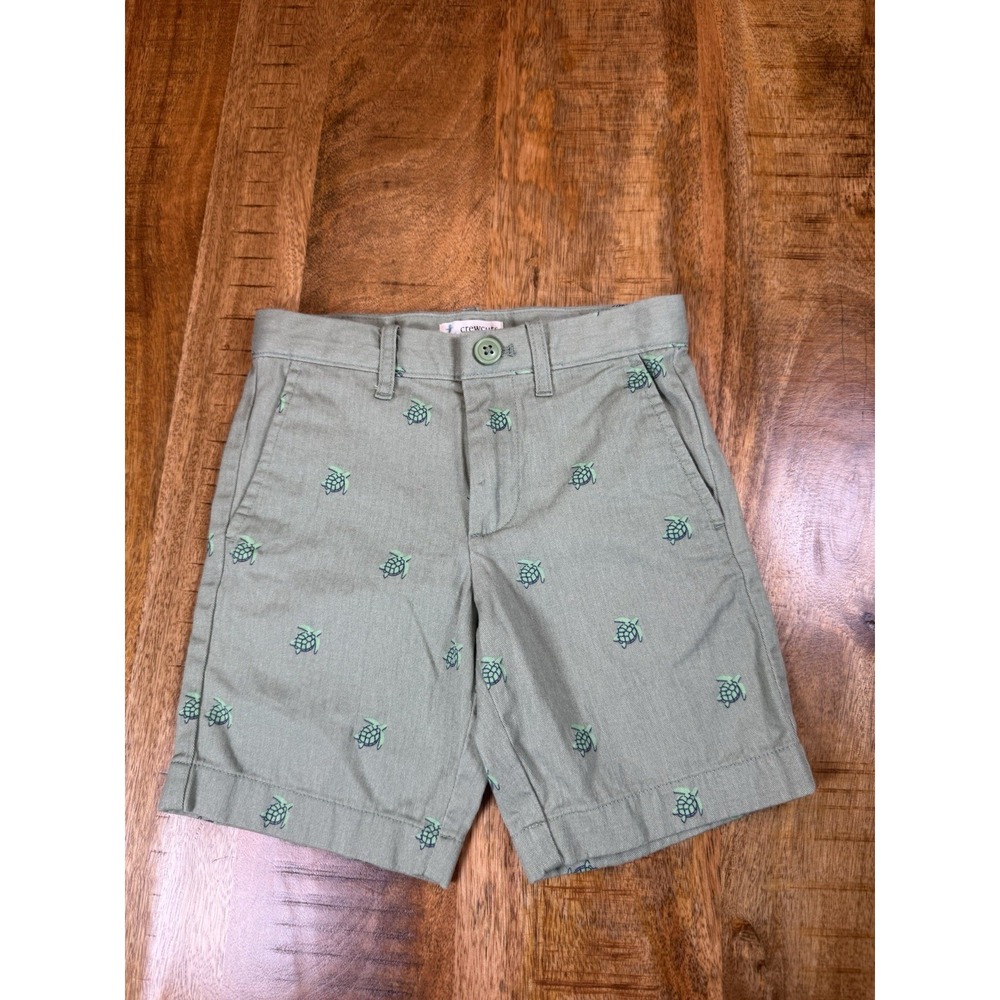 J.Crew Crewcuts Boys Size 5 Turtle Embroidered Chino Shorts Green Cotton